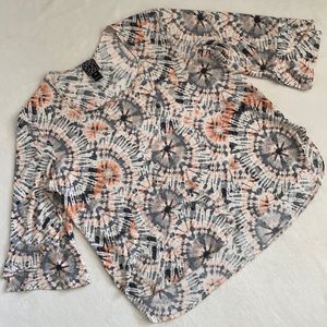 Clara Sun Woo | Abstract Circle Print Scoop 3/4 Ruffle Sleeve High Lo Top (PM)